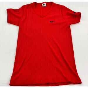 Vintage women's NIKE ribbed v- neck fitted short sleeve baby tee red black Med